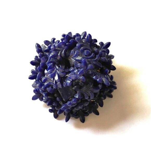 1960s Vintage 3D Blue Brooch with Fleur De Lis Dangle Beads - Picture 1 of 4